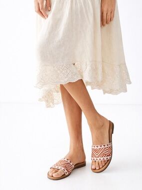 Haute Hippie Boho Embroidered Slides Womens Size 7.5 Aztec Native Textile